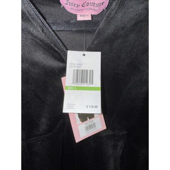 NWT Juicy Couture OG Big Bling Velour Zip-Up Hoodie Black Size Large - Picture 5 of 9